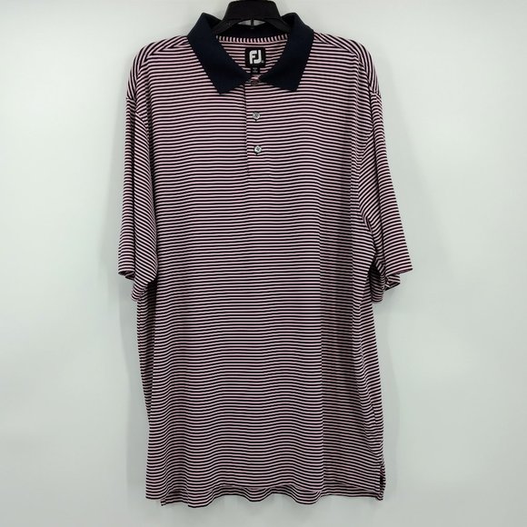 FOOTJOY Polo Shirt Men's XL Pink Black Striped Button Logo Short Sleeve Pullover - Picture 1 of 10